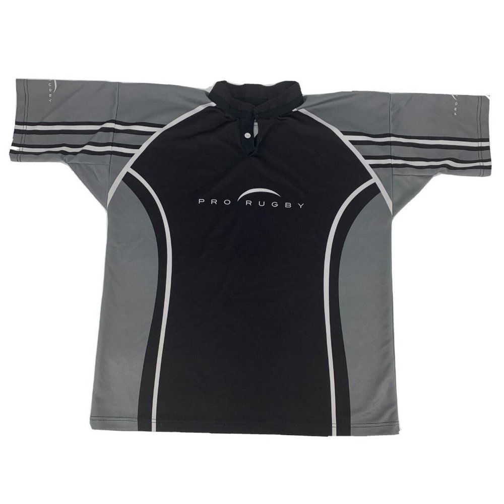 Men's Pro Rugby Short Sleeve Polo Rugby Shirt Black/Gray/White 2XL‎ New Zealand
